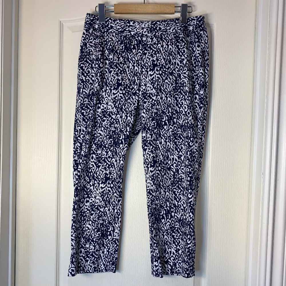 Laundry‎ by Shelli Segal Navy & White Capri Pants Elegant Print Slim Fit Women 6